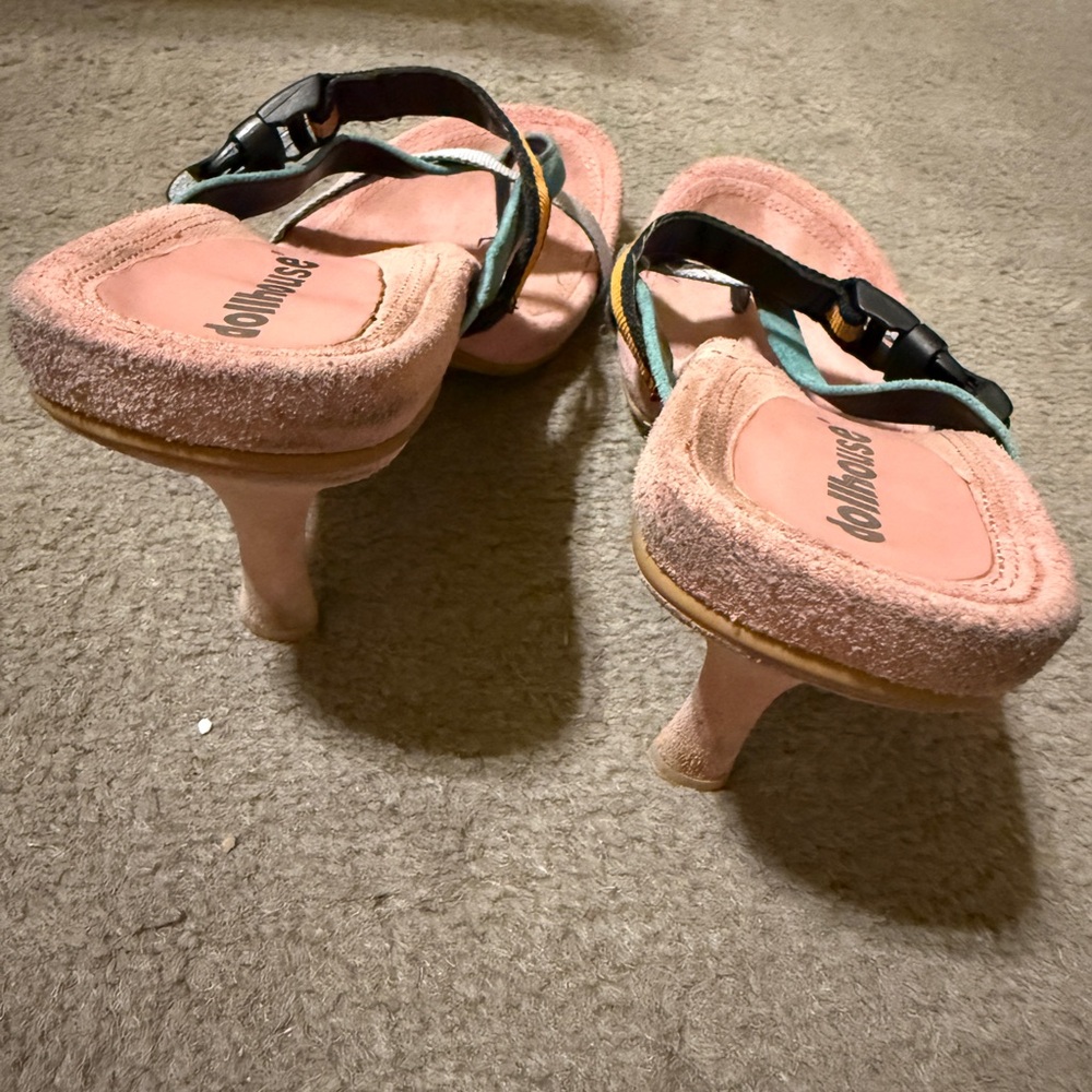 Dollhouse Women's Pink and Teal Sandals - Picture 4 of 6